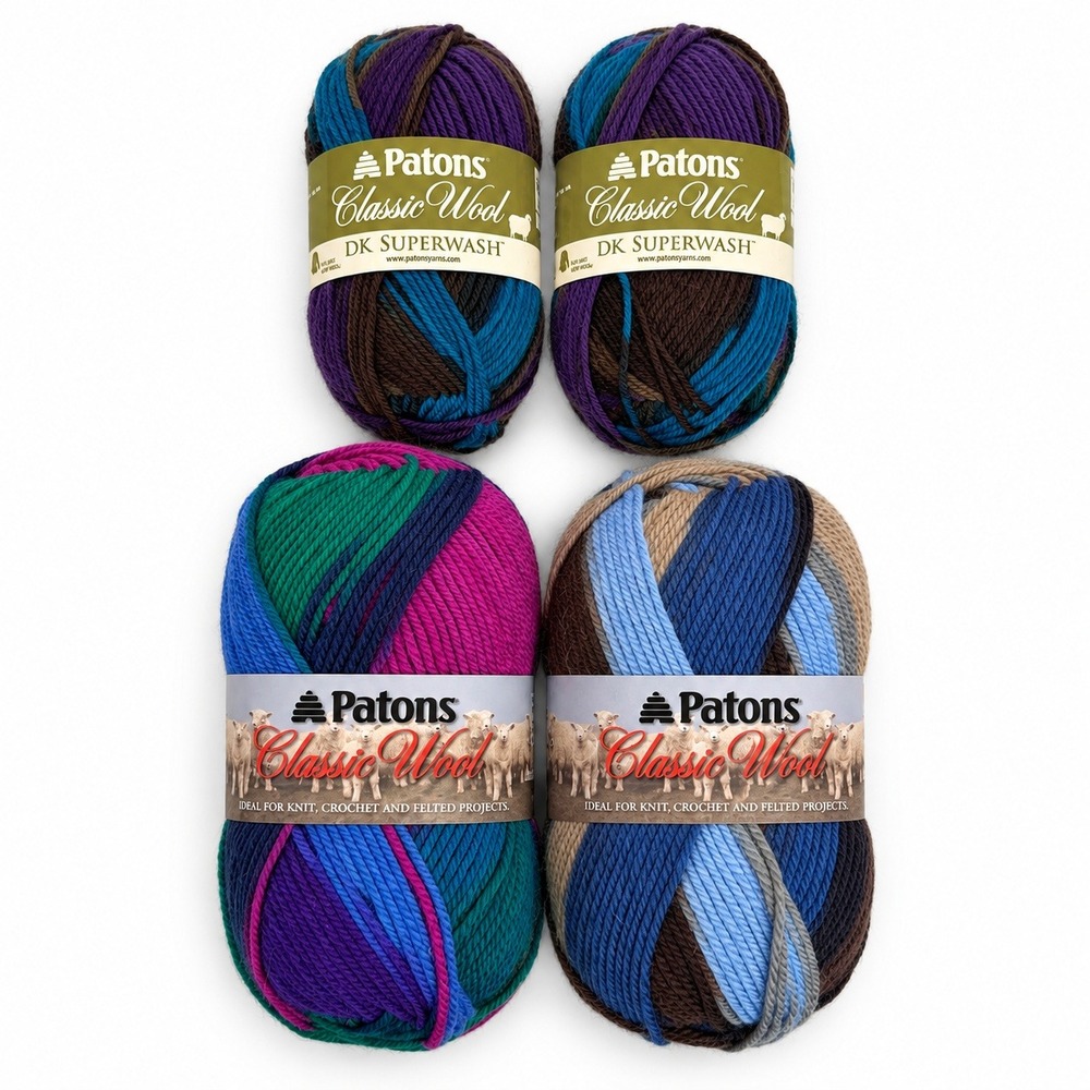 Patons 4 Skeins Classic Wool Yarn Welsh Coast Bird of Paradise Wedgewood Bundle